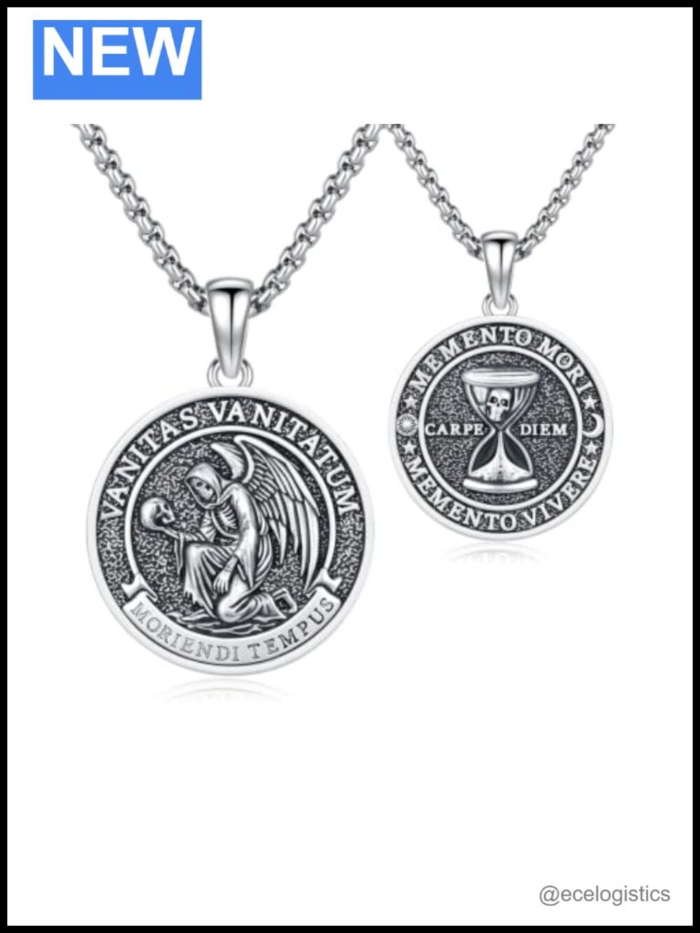 Memento Mori Skull Pendant Necklace Stainless Steel Chain 22 Inch